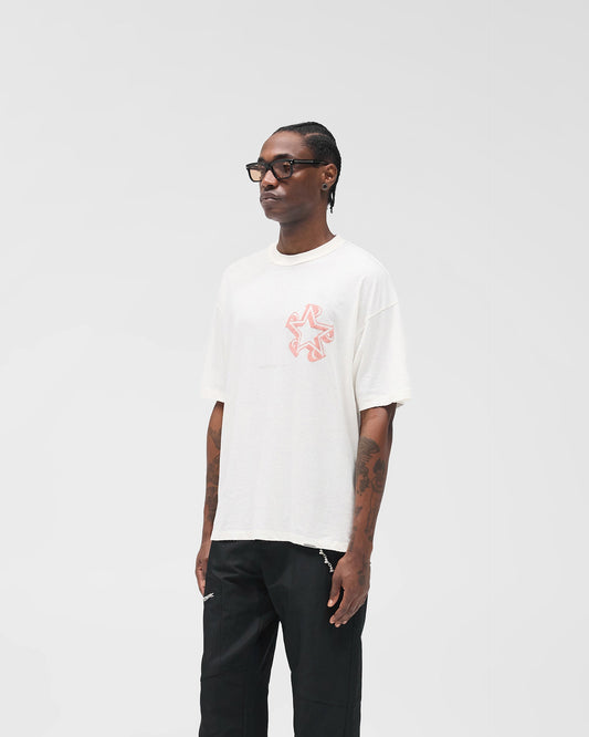 Flat White Oversized Star Graphic T-Shirt