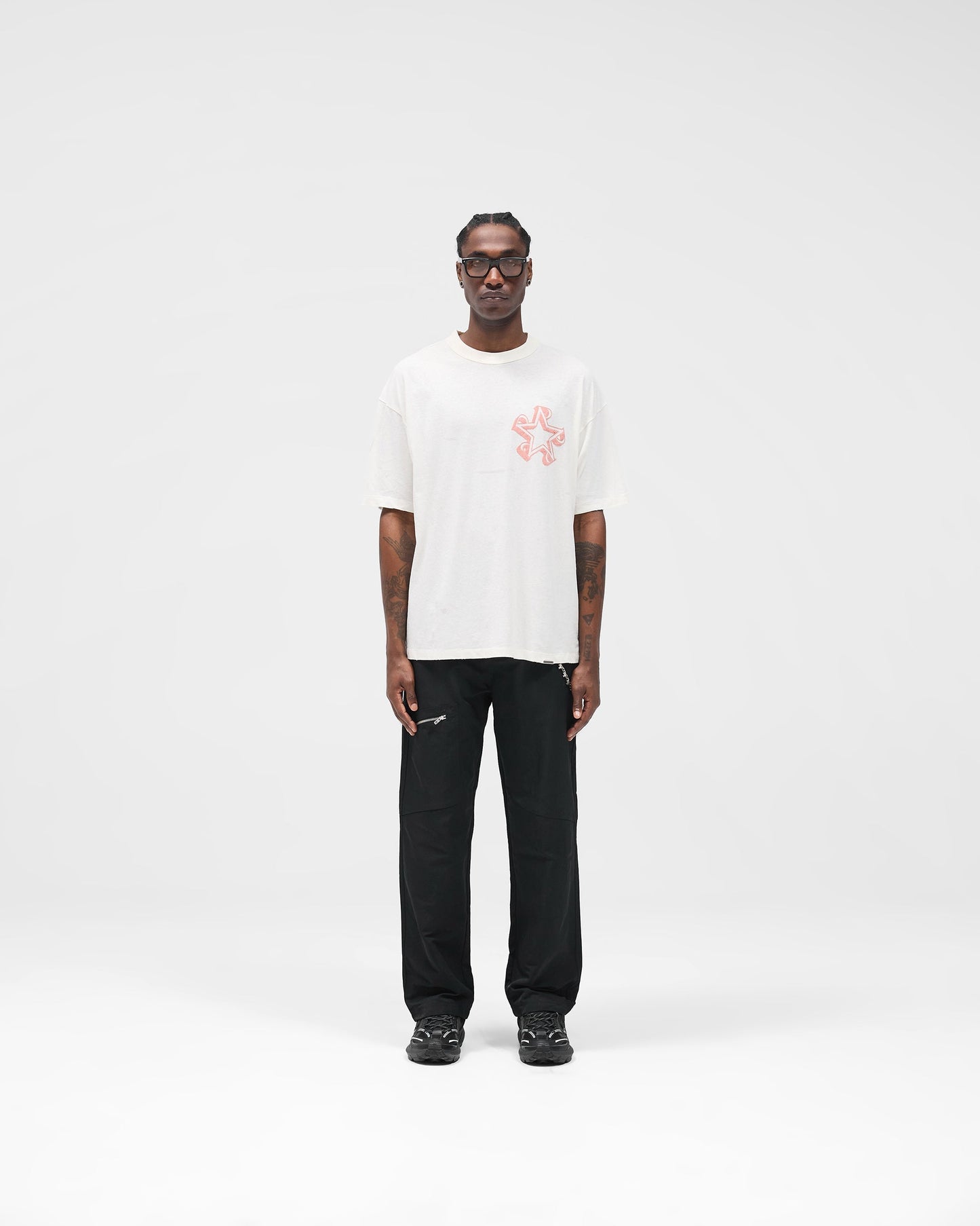 Flat White Oversized Star Graphic T-Shirt