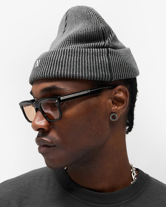 Grey Rib Knit Beanie
