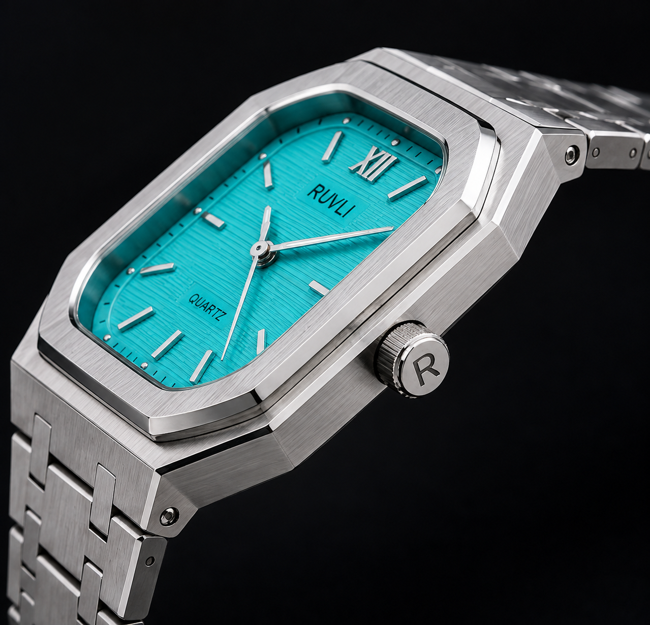 RUVLI Stainless Steel Quartz Watch Blue Dial