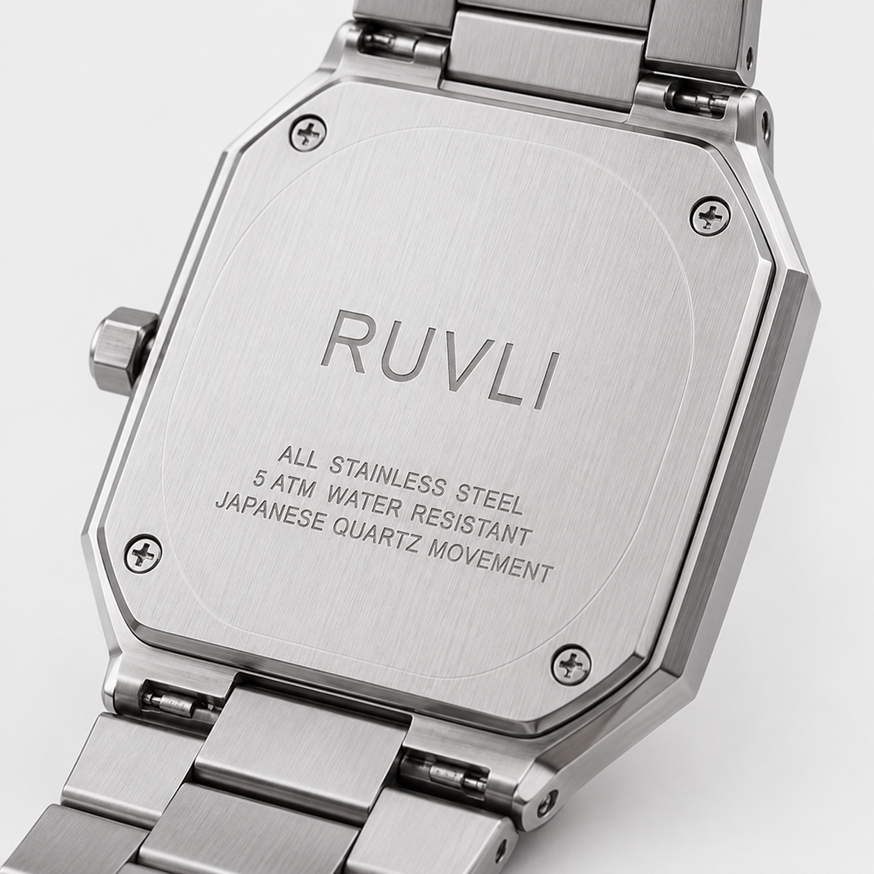 RUVLI Men's Stainless Steel Quartz Watch Blue Dial Date Display 5ATM