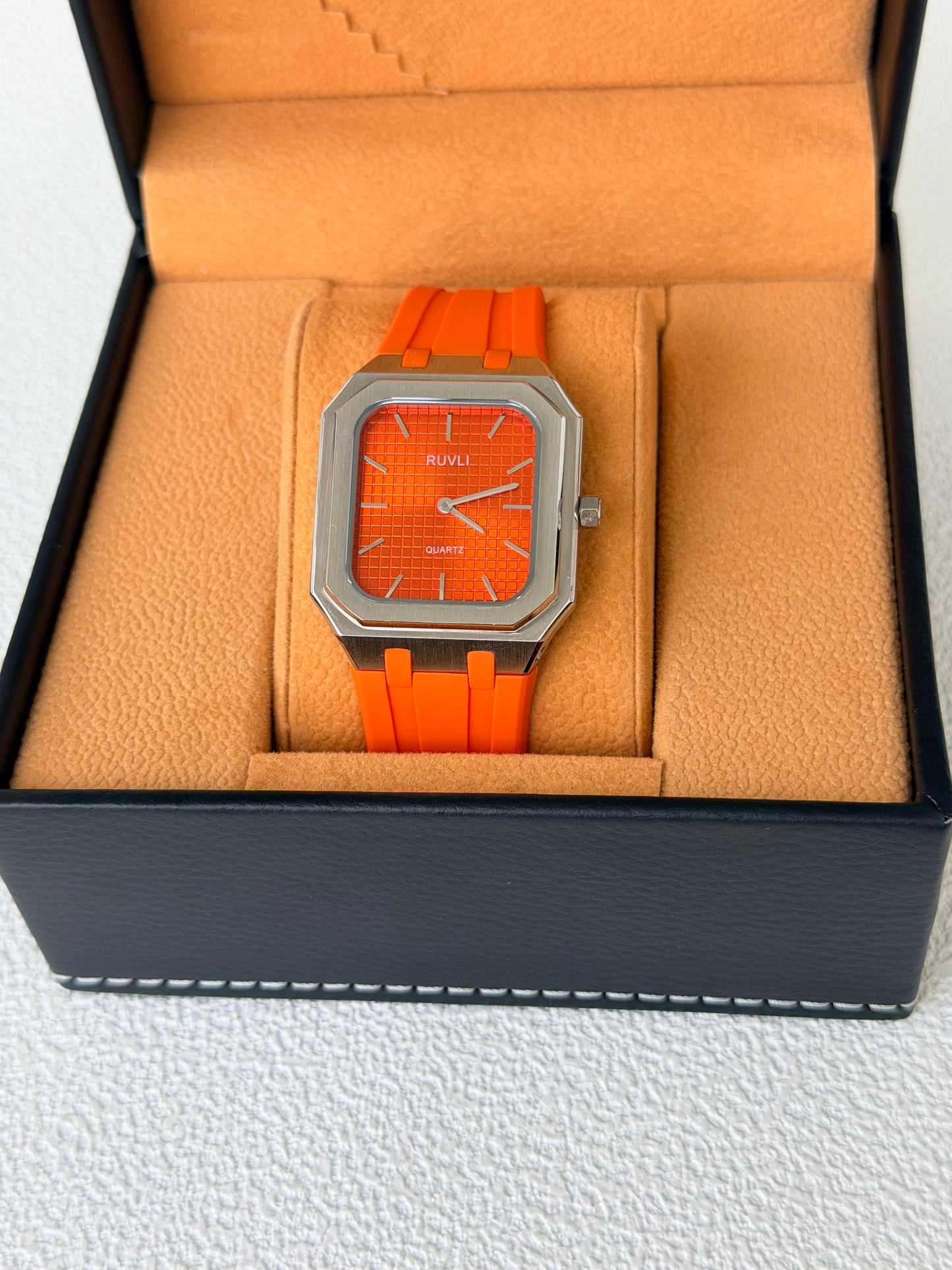 RUVLI 01 Men's Watch — Burnt Orange Dial, Stainless Steel Case, Silicone Strap
