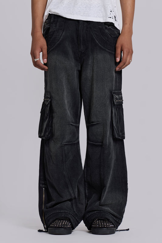 Sun Faded Black Trooper Cargo Pants