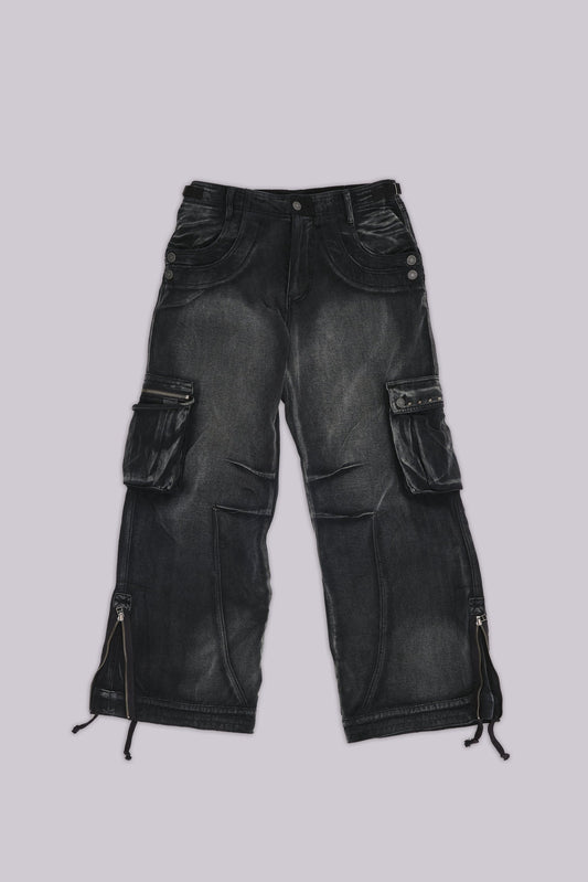 Sun Faded Black Trooper Cargo Pants