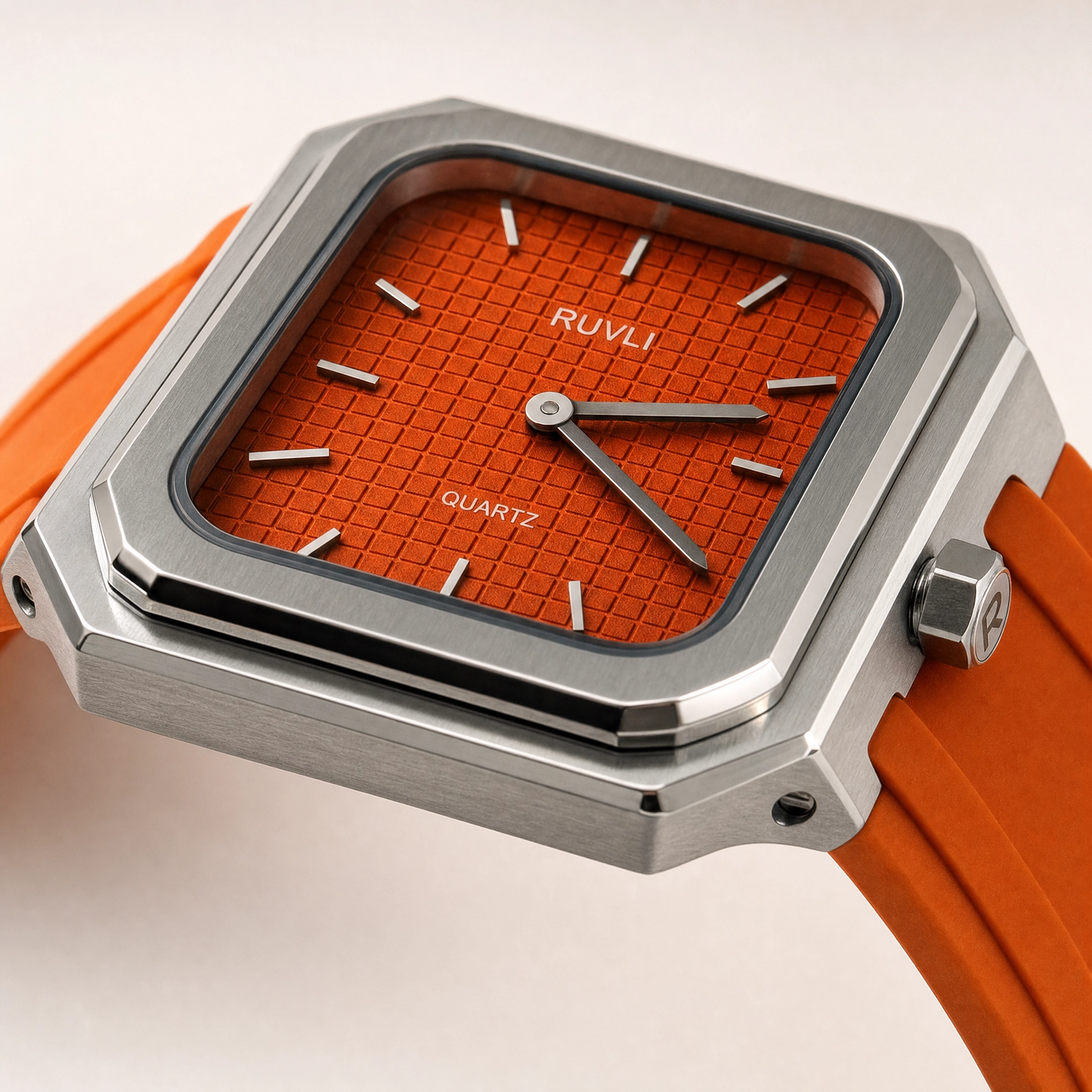 RUVLI 01 Men's Watch — Burnt Orange Dial, Stainless Steel Case, Silicone Strap