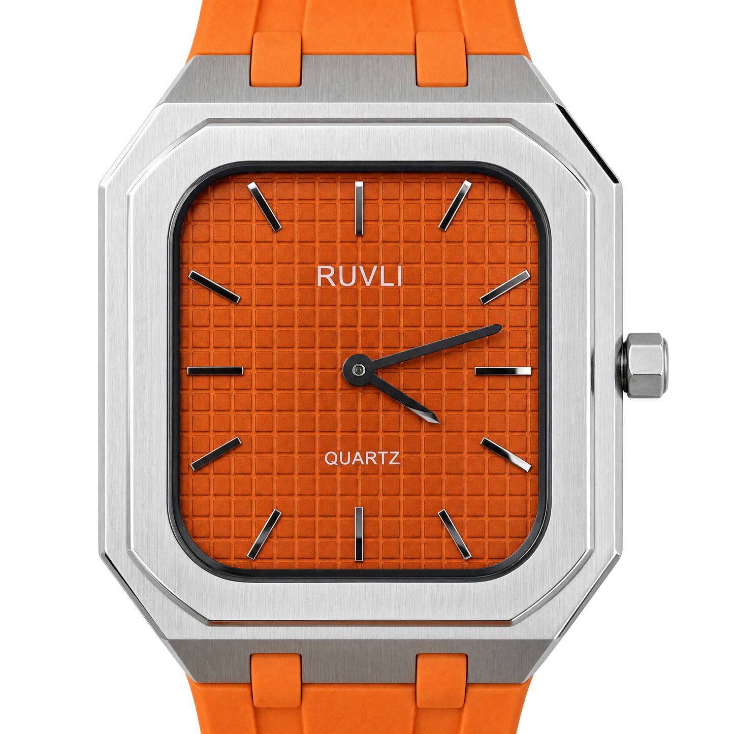 RUVLI 01 Men's Watch — Burnt Orange Dial, Stainless Steel Case, Silicone Strap