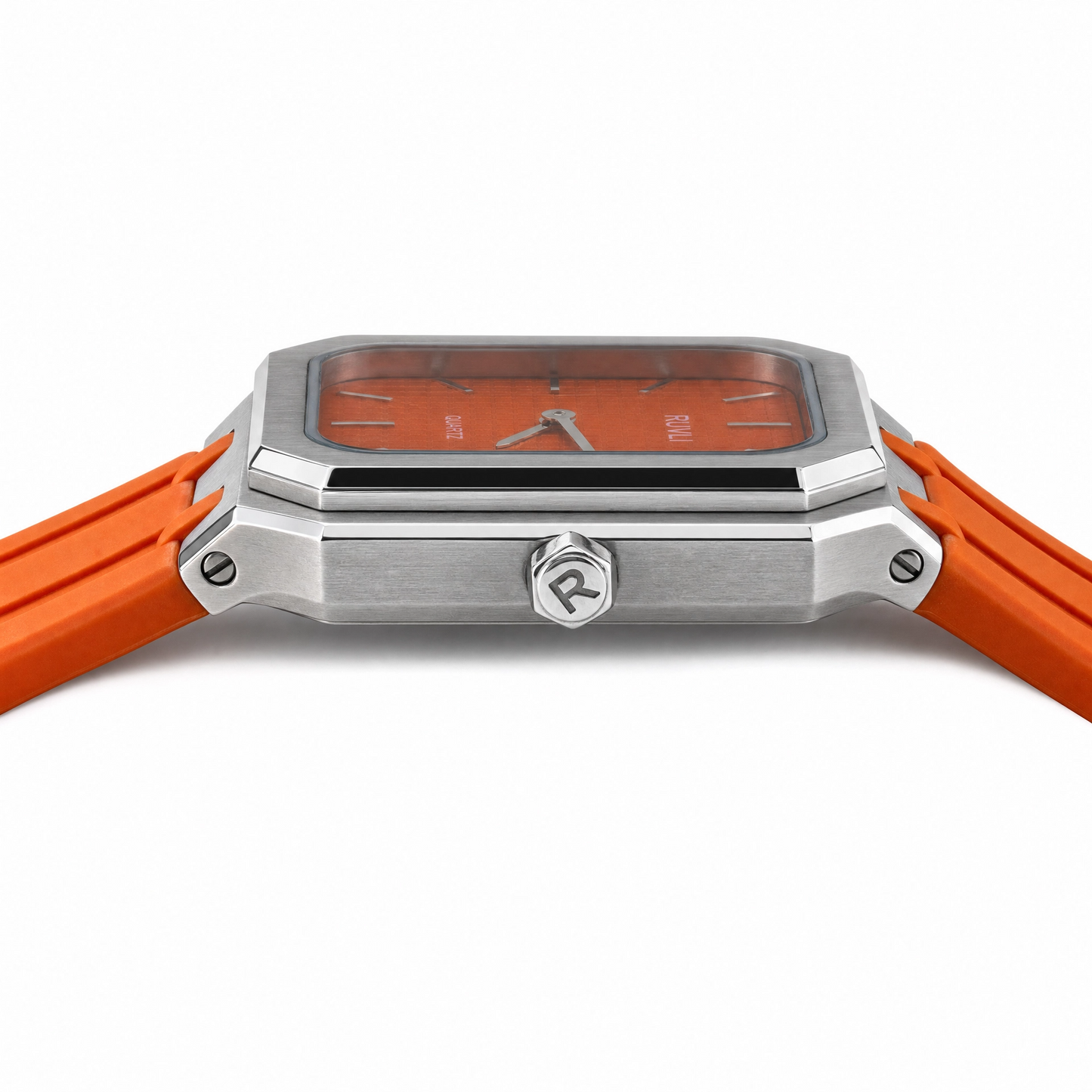 RUVLI 01 Men's Watch — Burnt Orange Dial, Stainless Steel Case, Silicone Strap
