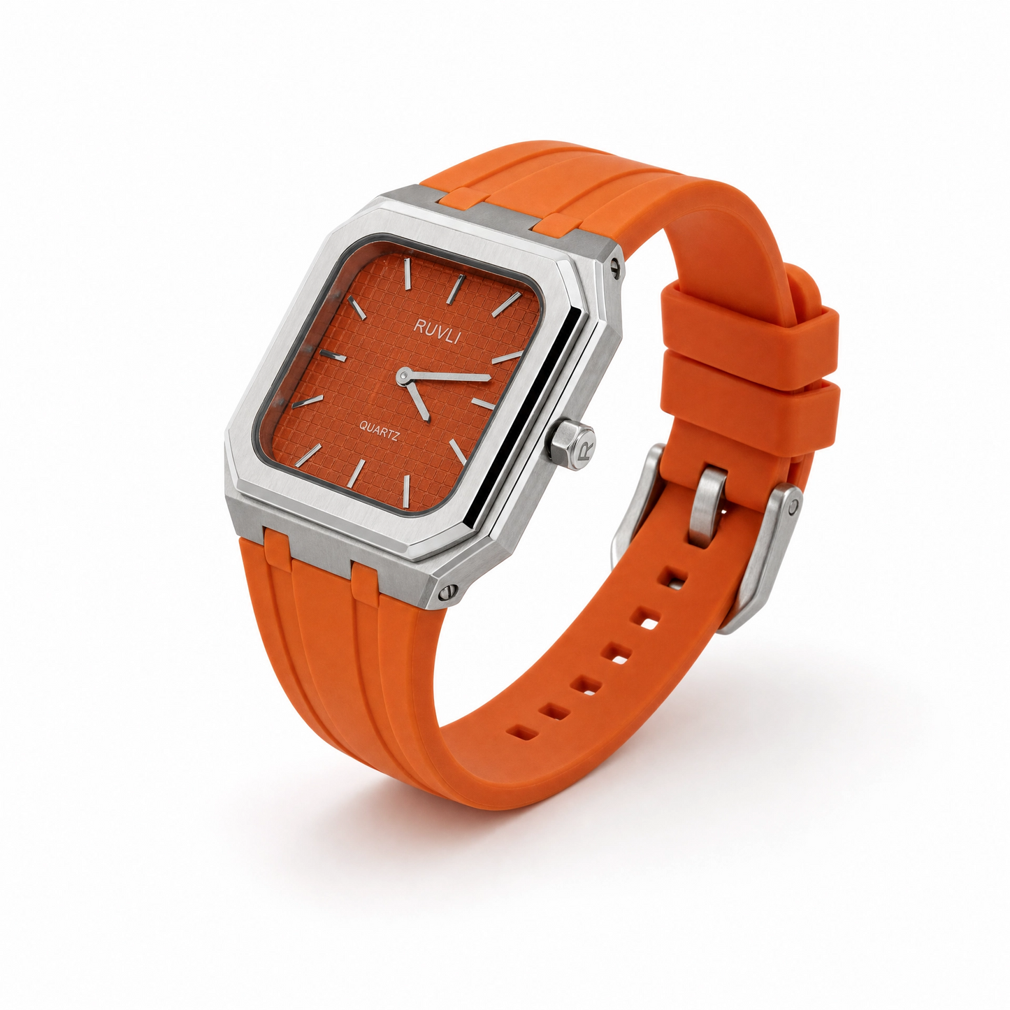 RUVLI 01 Men's Watch — Burnt Orange Dial, Stainless Steel Case, Silicone Strap