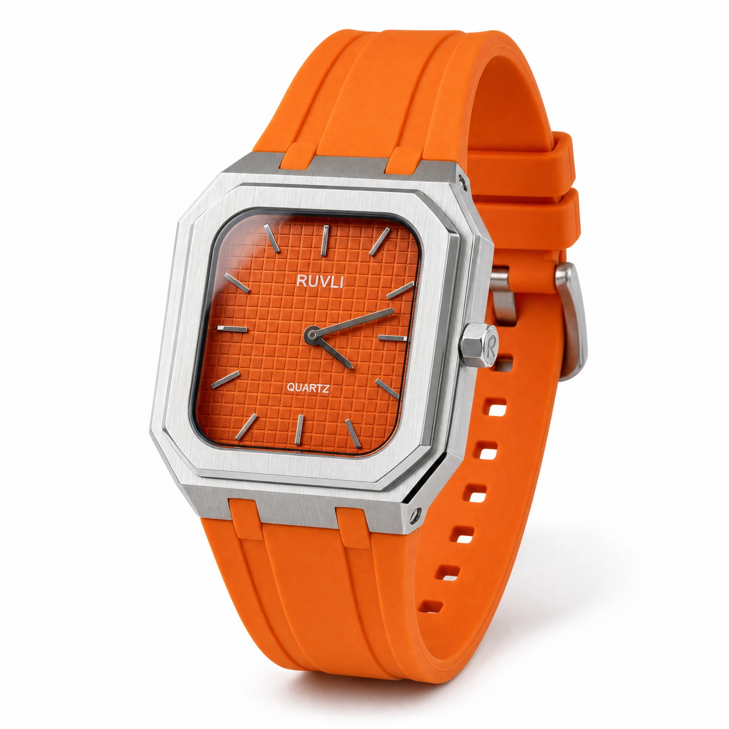 RUVLI 01 Men's Watch — Burnt Orange Dial, Stainless Steel Case, Silicone Strap