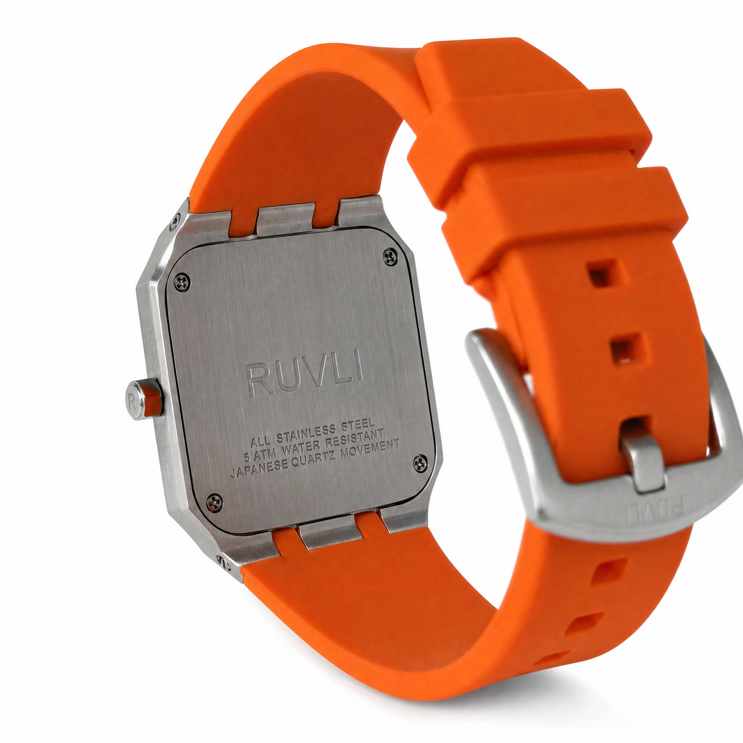 RUVLI 01 Men's Watch — Burnt Orange Dial, Stainless Steel Case, Silicone Strap