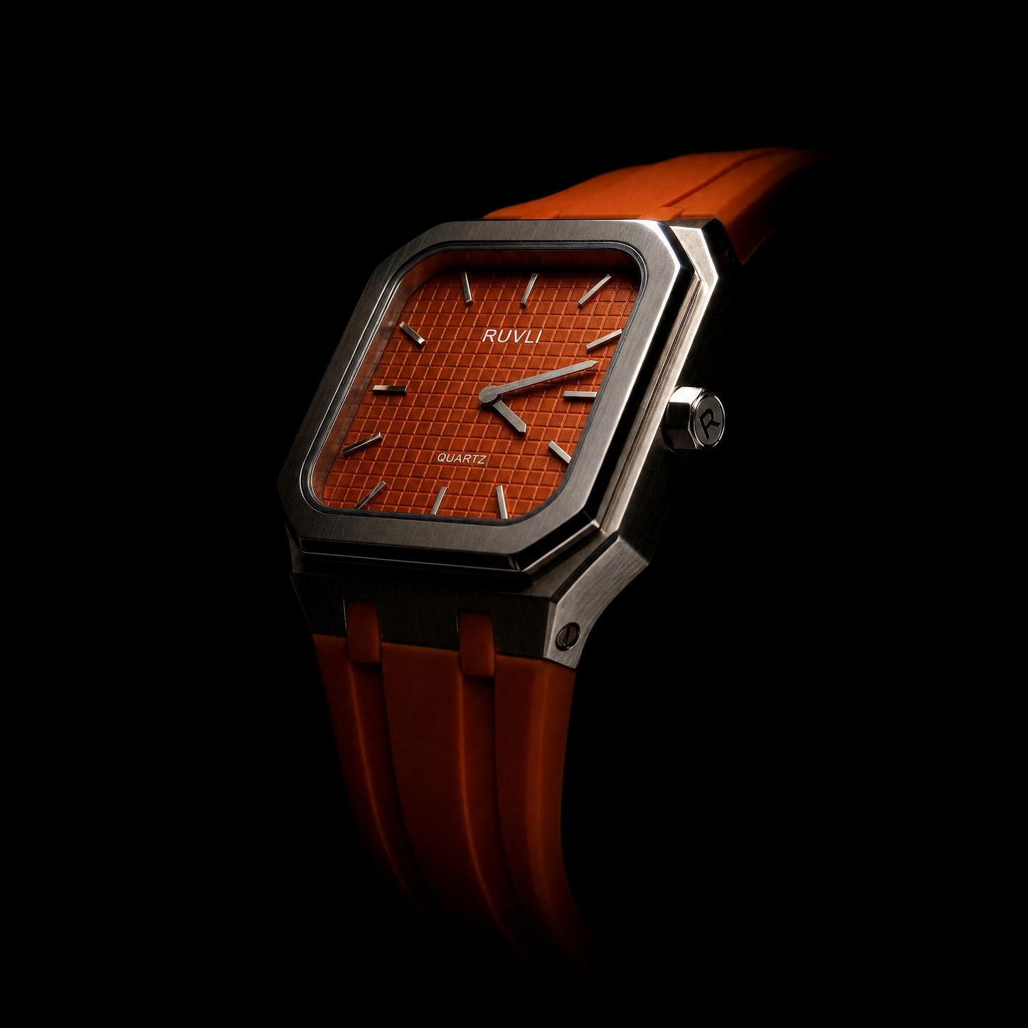 RUVLI 01 Men's Watch — Burnt Orange Dial, Stainless Steel Case, Silicone Strap