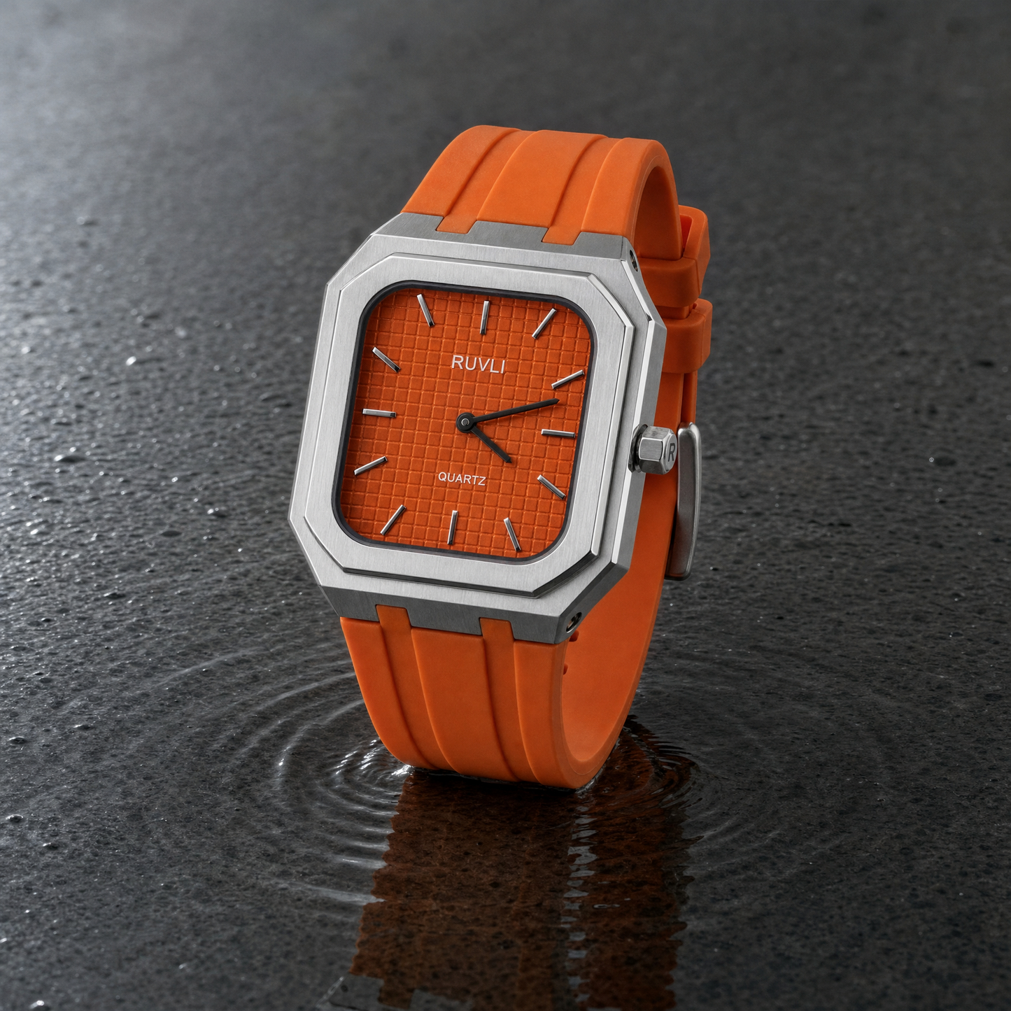 RUVLI 01 Men's Watch — Burnt Orange Dial, Stainless Steel Case, Silicone Strap